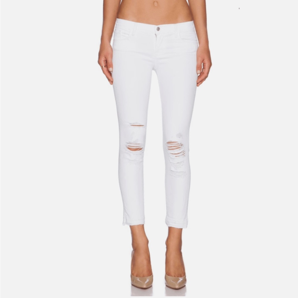 J Brand Low Rise White Cropped Ankle Jeans in Demented